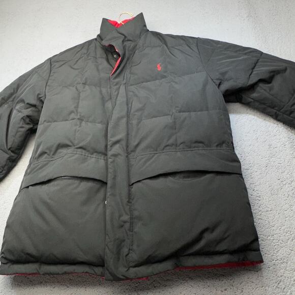 Polo Ralph Lauren Jacket Mens Large Black Red Down Reversible Puffer Winter Coat - Picture 15 of 16